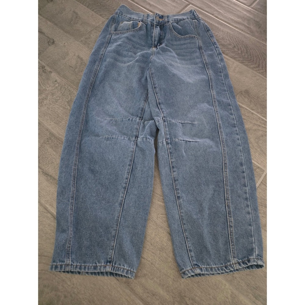 SHEIN Women Blue Medium Wash Barrel Leg Jeans High Rise Size 27